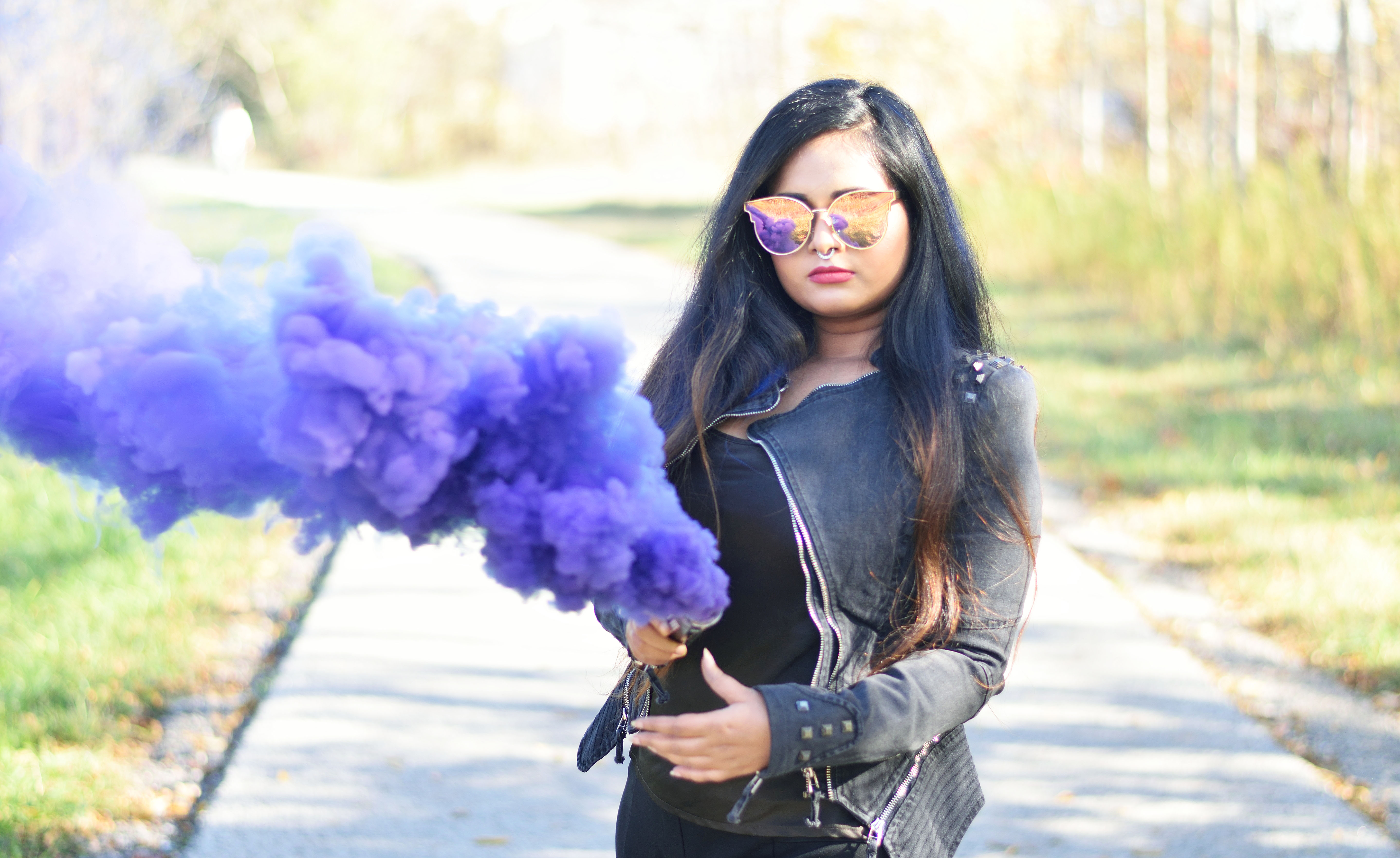 Being like a biker babe with studded denim blazer from Lookbook Store