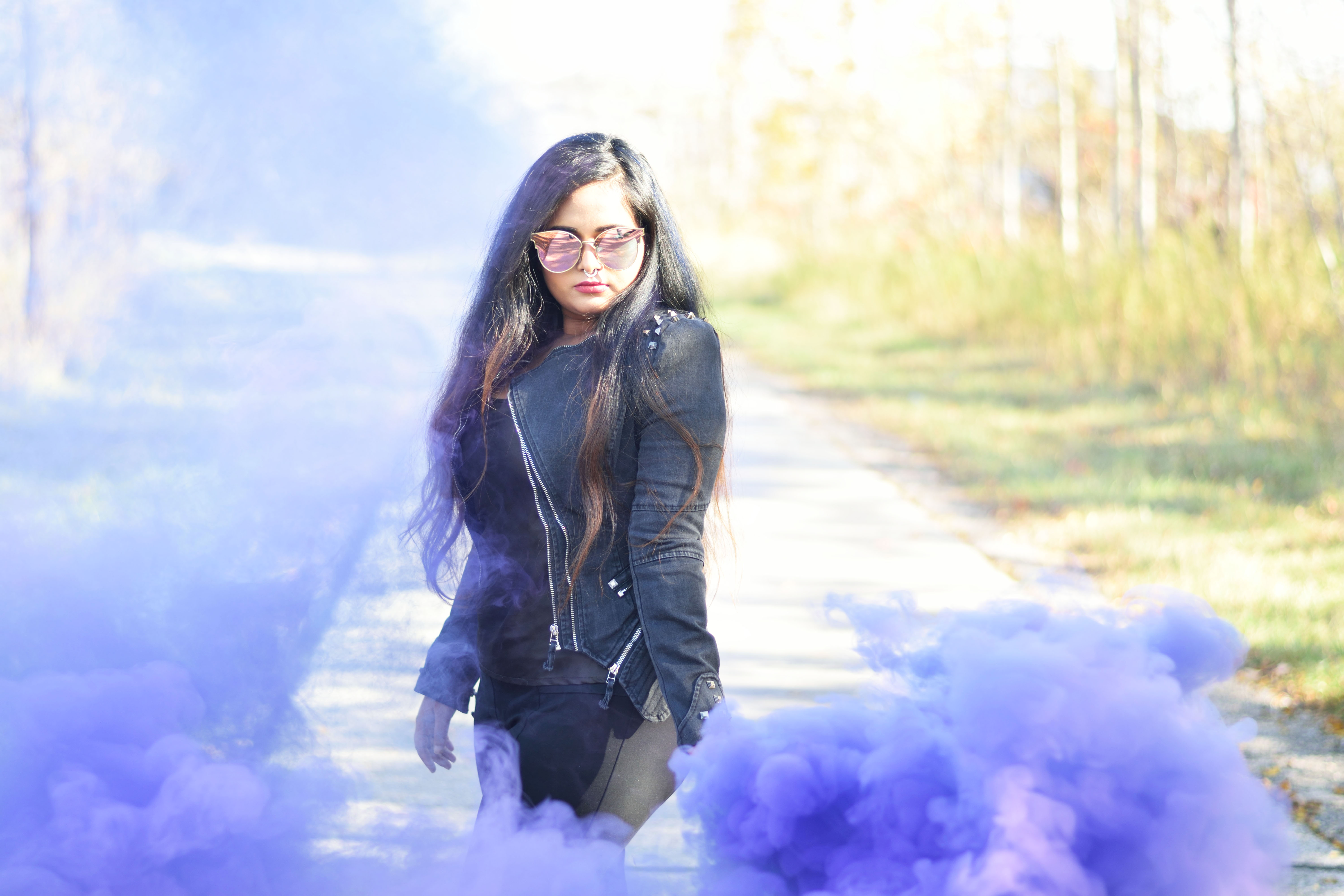 Being like a biker babe with studded denim blazer from Lookbook Store